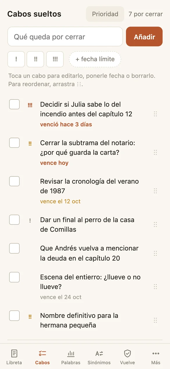 Pantalla de Cabos sueltos