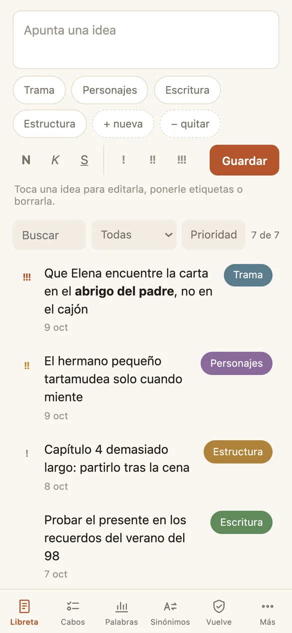 NoveLista, La libreta screen