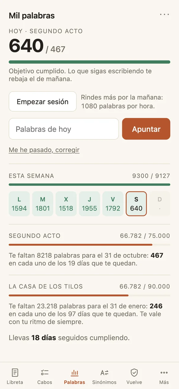 NoveLista, Mil palabras screen