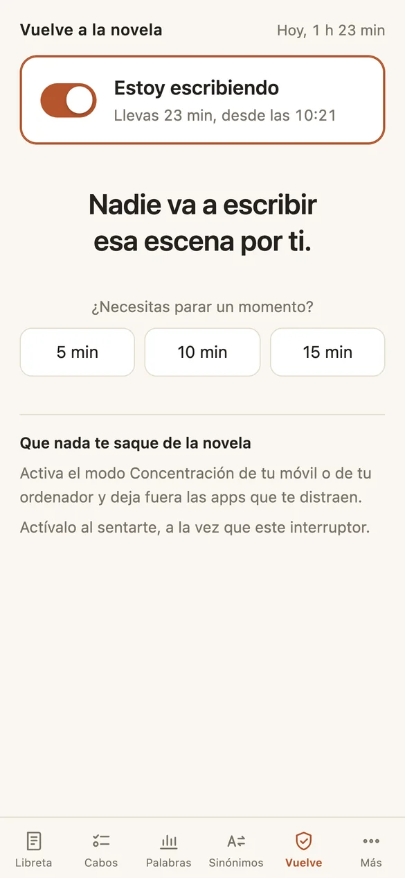 Pantalla de Vuelve a la novela